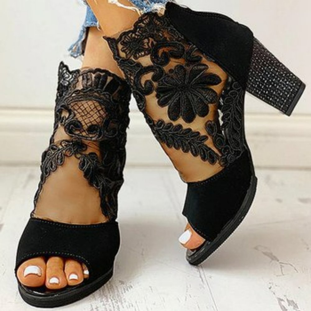 Black Sheer & Lace Sandals